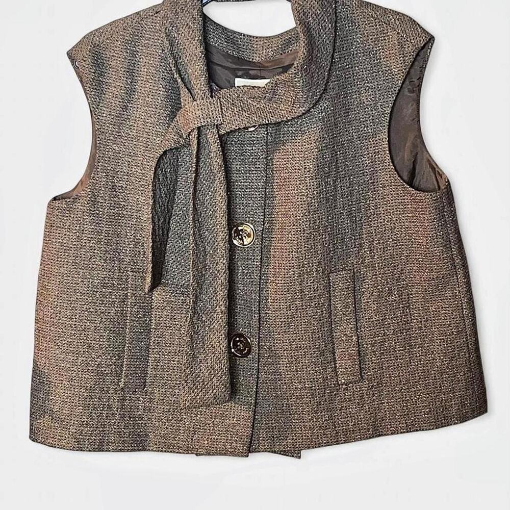 Michael Kors Brown Gold Metallic Tweed Waistcoat Vest Top - Size 12